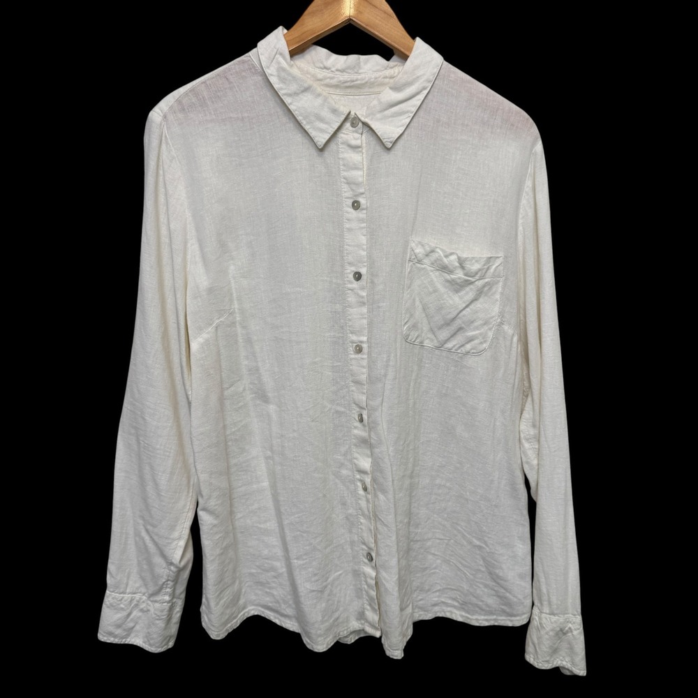 Candace Cameron‎ Bure Womens Shirt L White Linen Blend Button Down Coastal Boho